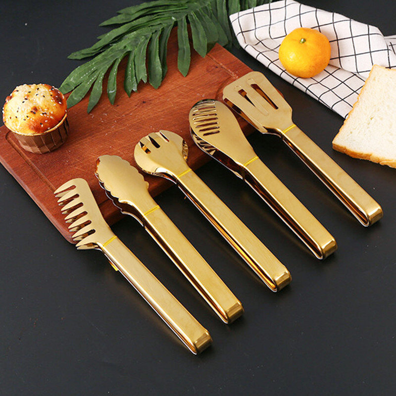 18-estilos de ouro para churrasco comida pinças clipe de bife de aço inoxidável oco bolo pão grill braçadeira utensílios de cozinha acessórios