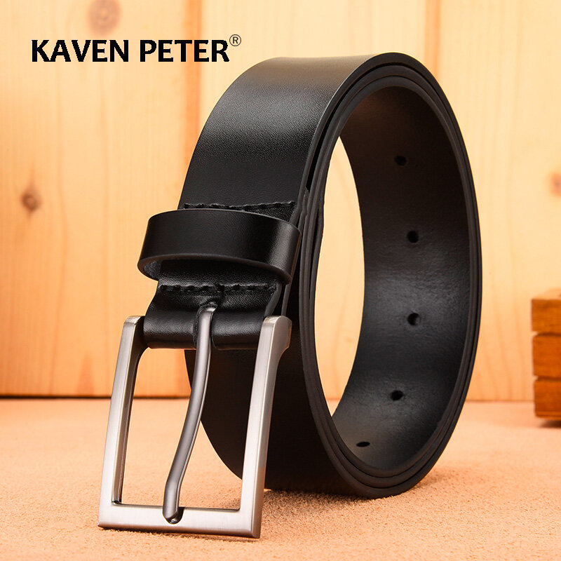 Cinturones de cuero genuino para hombre, alta calidad, hebilla de Pin de lujo, cinturón informal de piel de vaca, pretina de vaquero de negocios