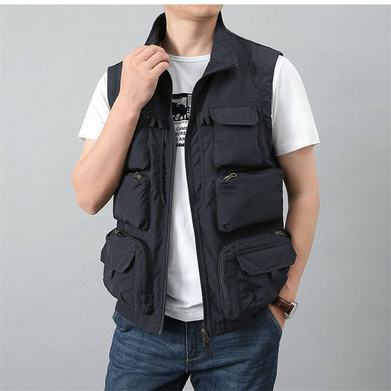 Chaleco de secado rápido para hombre, chaqueta informal holgada con múltiples bolsillos para fotografía, pesca, senderismo y Camping, 2024