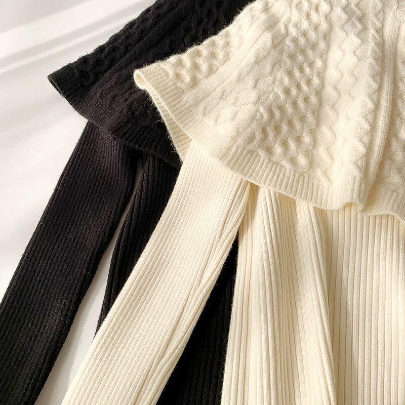 Retro grosso mock pescoço malha capa e fino coreano manto camisola 2 peça define outono inverno com decote em v pulôver feminino camisolas quentes topos