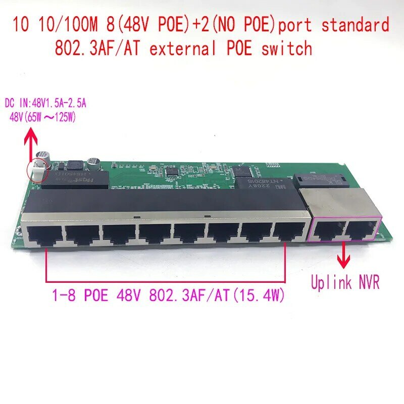 표준 프로토콜 802.3AF/AT 48V POE 출력/48V poe 스위치 100 mbps POE 포트, 100 mbps 업 링크 지원, poe 전원 스위치 NVR