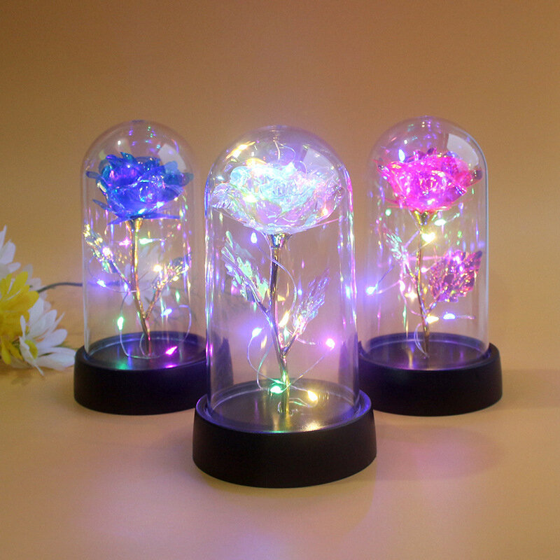 LED Light Foil Artificial Rose Flower, Lâmpada noturna, Presente do dia dos namorados para namorada, rosa eterna, presente decorativo de casamento