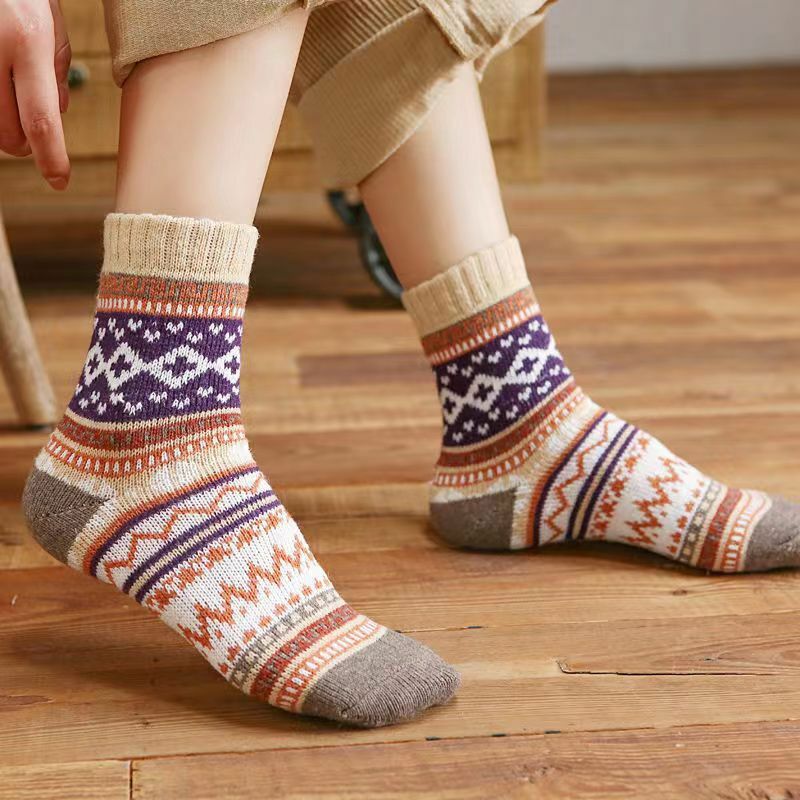 Носки зимние утепленные в стиле ретро для женщин и мужчин, 5 пары/компл., бархатные сапоги, теплые мягкие шерстяные толстые носки в скандинав...