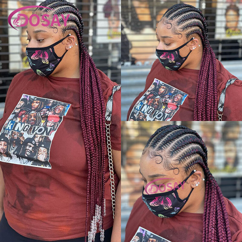Burgundy Full Lace Braided Wigs for Women Jumbo Knotless Braided Wigs Cornrow Twisted Braided Lace Wigs Synthetic Wigs African