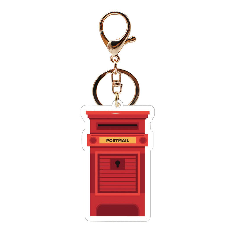 Mail box acrylic keychain post office mailbox stamp box pendant modern envelope box pendant For Men Women Party Gift