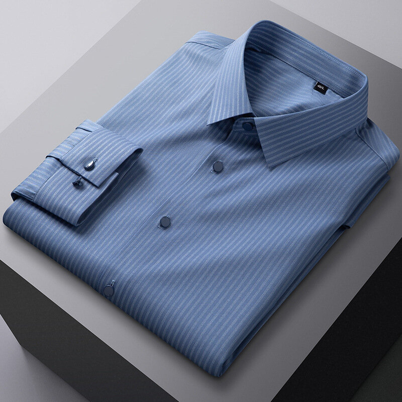 New bamboo fiber shirt men's long-sleeved shirt solid color elastic non-ironing professional wear tooling wholesale， shirt men