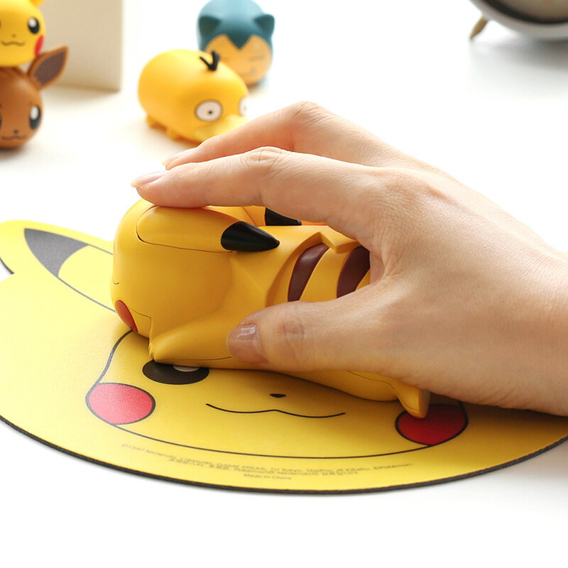 Figura de Anime Pokemon genuina inalámbrica, PC, computadora portátil, Bluetooth, ratón, Kawaii, muñeca, ratón, Pikachu, alfombrilla, juguete