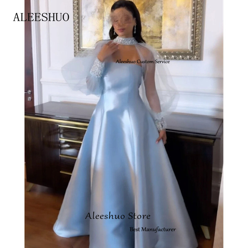 Aleeshuo Exquisite A-Line Strapless Prom Dress Beaded Sequined Long Sleeves Formal Occasions Evening Dress Pleat Party Dress