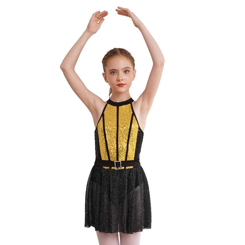 Błyszczące cekiny kostium taneczny jazzowa dla dzieci bez rękawów lśniący brzeg dziewczyny w trykot łacinie sukienka treningowa dla dzieci sceniczna odzież taneczna