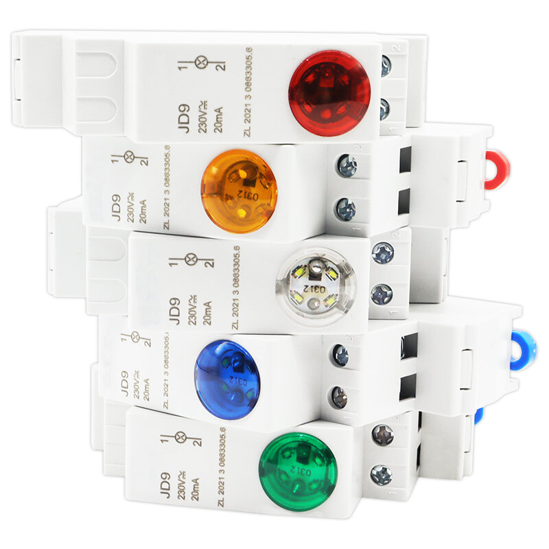 Lampe de signalisation LED à montage sur rail DIN, série AC, DC, 24V, 220V, signes d'indication, voyants, JD9