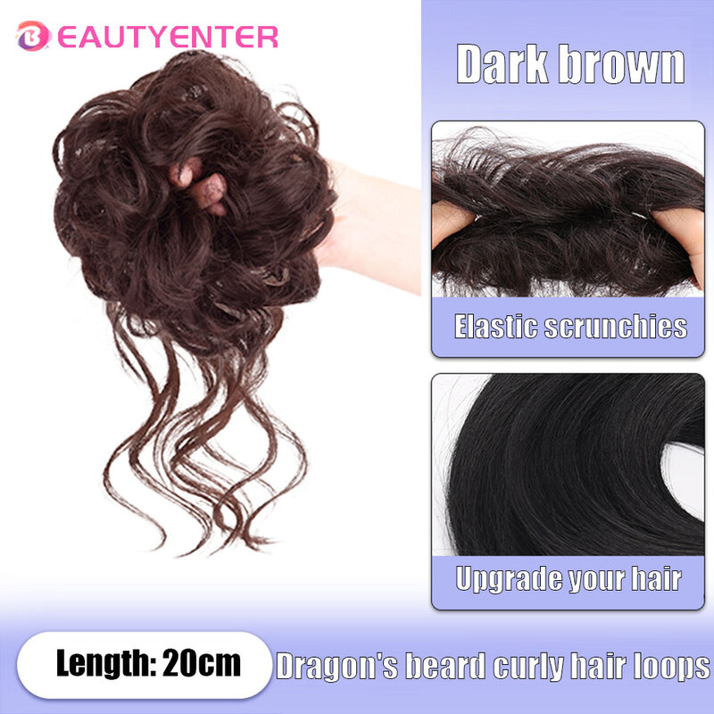 BEAUTYENTER Synthetic Curly Donut Chignon With Elastic Band Scrunchies Messy Hair Bun Updo Hairpieces Extensions for Women