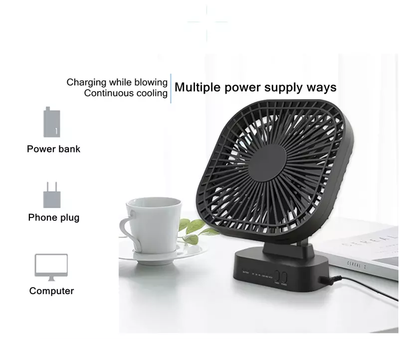 Настольный портативный тихий офисный походный мини-вентилятор с USB, перезаряжаемый вентилятор с таймером, мощный ветер, 3 скорости, 7