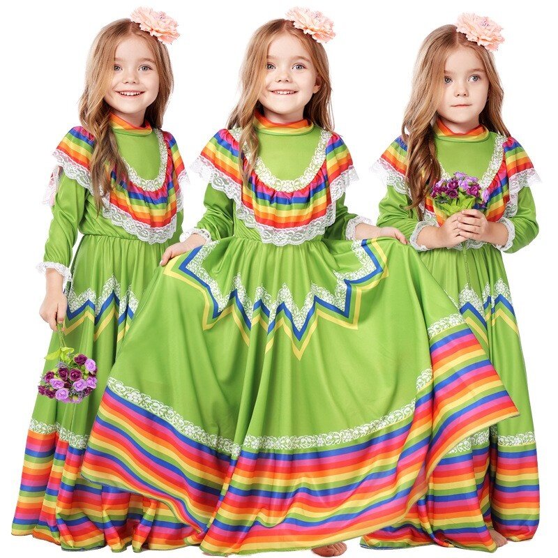 Vestido de princesa mexicana tradicional feminino, Estilo étnico, Halloween, Carnaval, Birthday Party