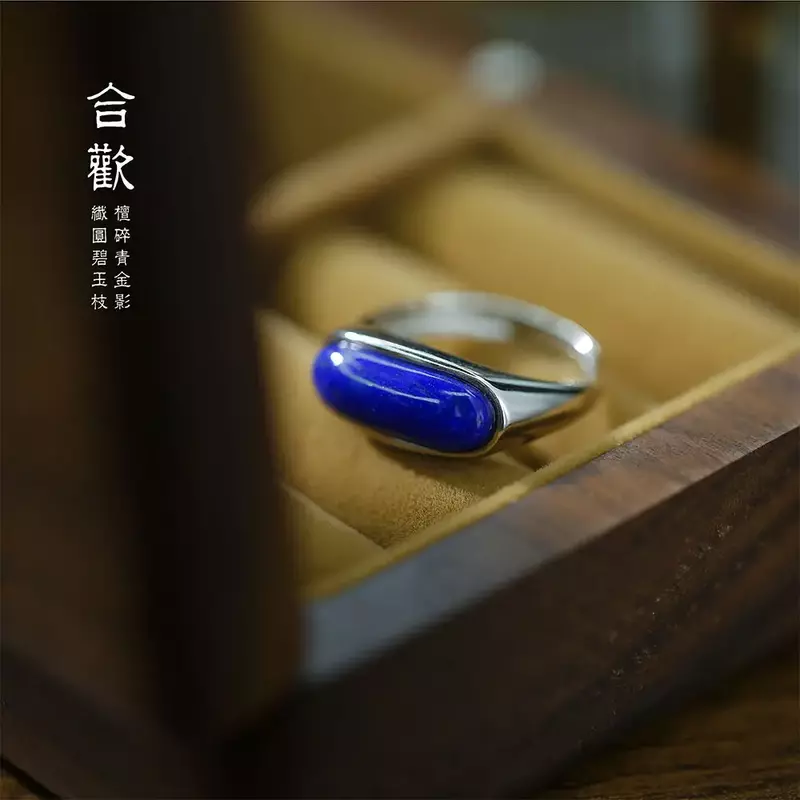 Naturalny lazuryt niebieski pierścień stary materiał cesarz zielony S925 posrebrzany niszowy Retro francuski regulowany pierścionek