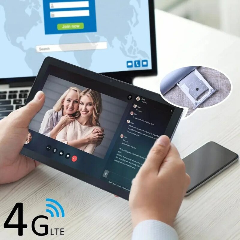 Panggilan telepon 4G 10.1 inci, komputer Tablet Octa Core Google Play RAM 8GB ROM 256GB Tablet SIM ganda Wi-Fi ganda Android 12