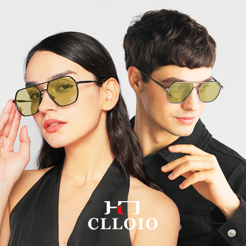 Clloio Anti-Glare Dag Nachtzicht Bril Mannen Vrouwen Gepolariseerde Rijden Zonnebril Vierkante Aluminium Meekleurende Zonnebril UV400