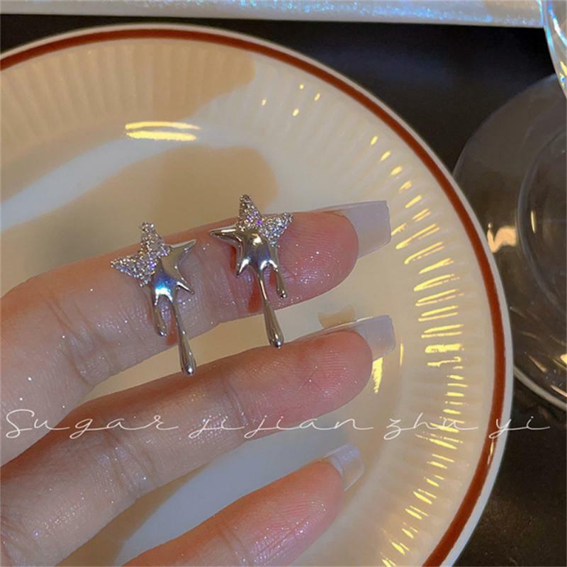 1~6PCS Fashion Woman Zircon Lava Star Stud Earrings for Women Simple Sliver Color Rhinestone Temperament Earring Party Jewelry