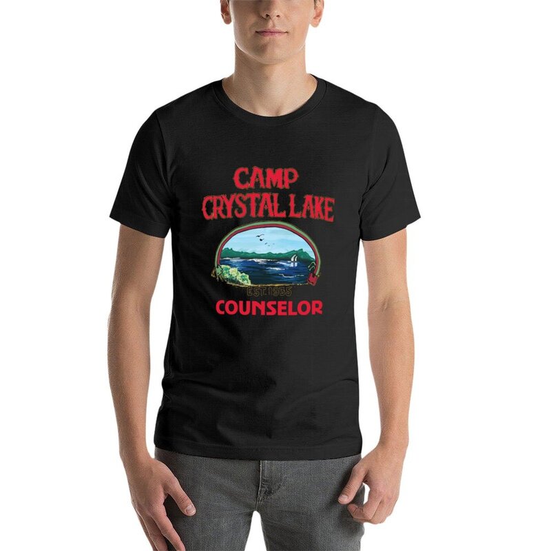 Camiseta masculina de acampamento Crystal Lake, estampa animal, roupas hippie, tamanho personalizável, camiseta de manga curta, masculina