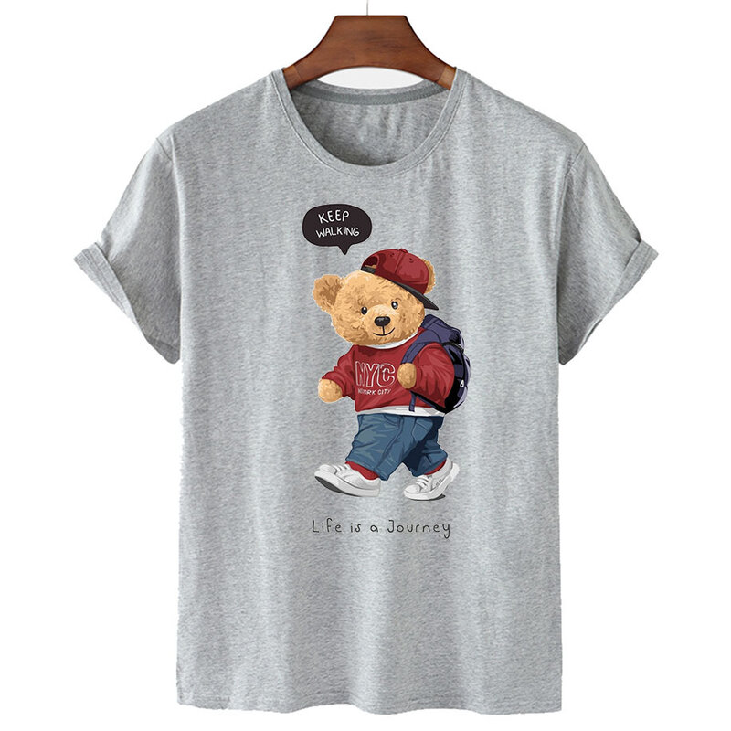 100% Algodão Sunshine Urso Impressão T-shirt das Mulheres Verão de Manga Curta T-shirt 2022 Moda Feminina Camisa Unisex O-pescoço T-shirt