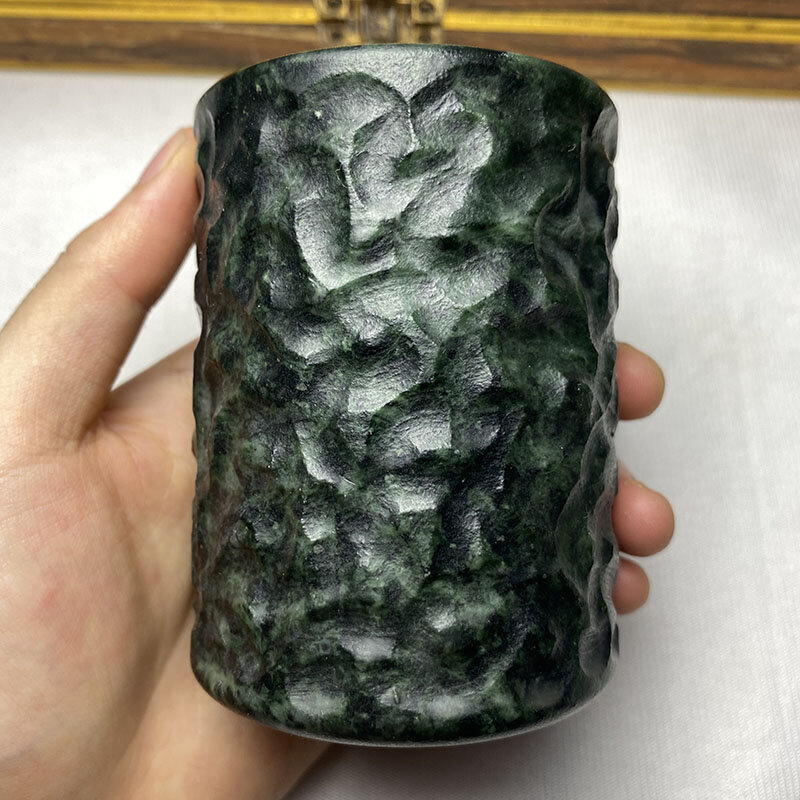 Natural Medicine King Stone Water Cup Frosted  Serpentine Jade Master Cup Rough Stone Tea Cup