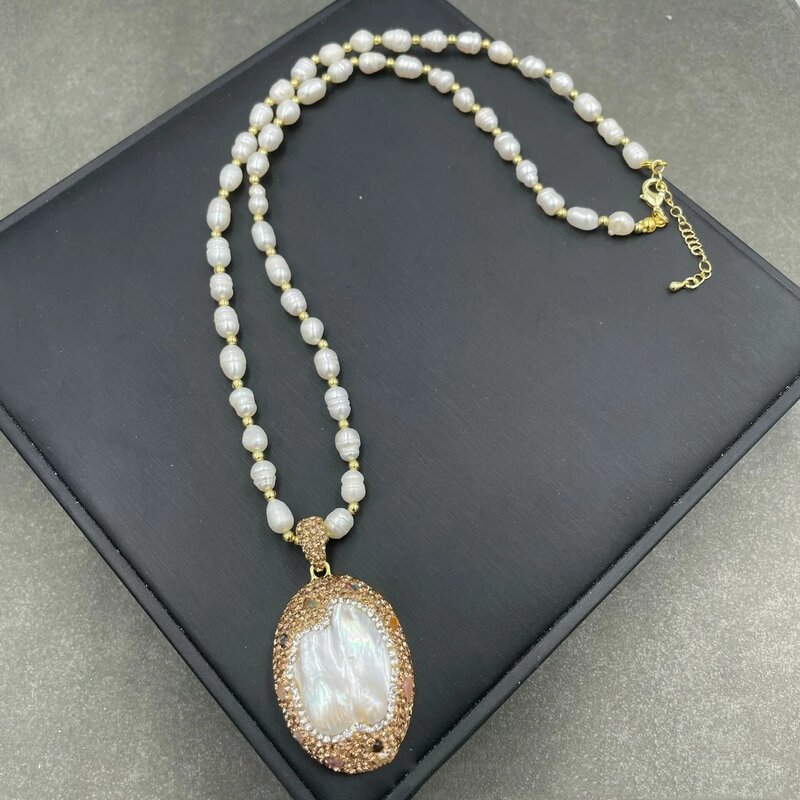 MVN058-collar de turmalina de perlas de agua dulce, joyería de estilo Medieval, diamantes de imitación incrustados alrededor, Color dorado galvanizado