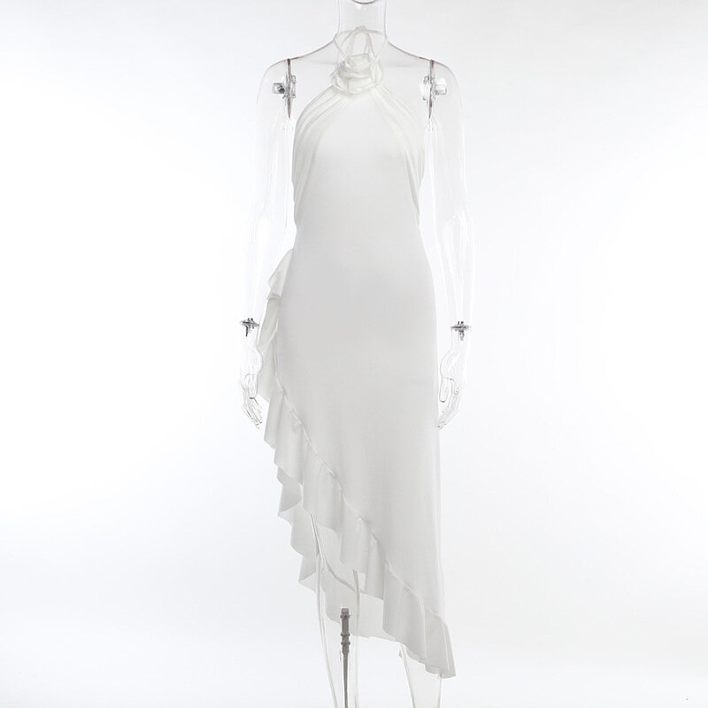 Elegancki biały sukienka na studniówkę seksowna strona dzielony Halter bez rękawów gorąca dziewczyna codzienna wieczorowa suknia balowa plażowa 100% prawdziwe zdjęcie w magazynie