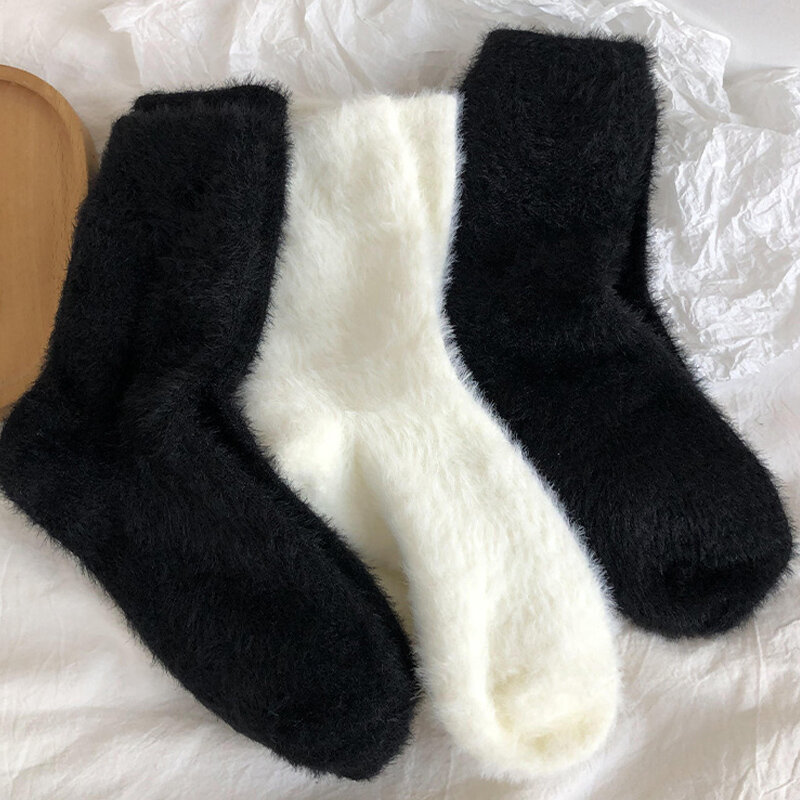 Женские носки из норки и флиса, осенние носки, зимние носки средней длины, утепленные теплые носки из кораллового флиса для сна, 1/2 пары
