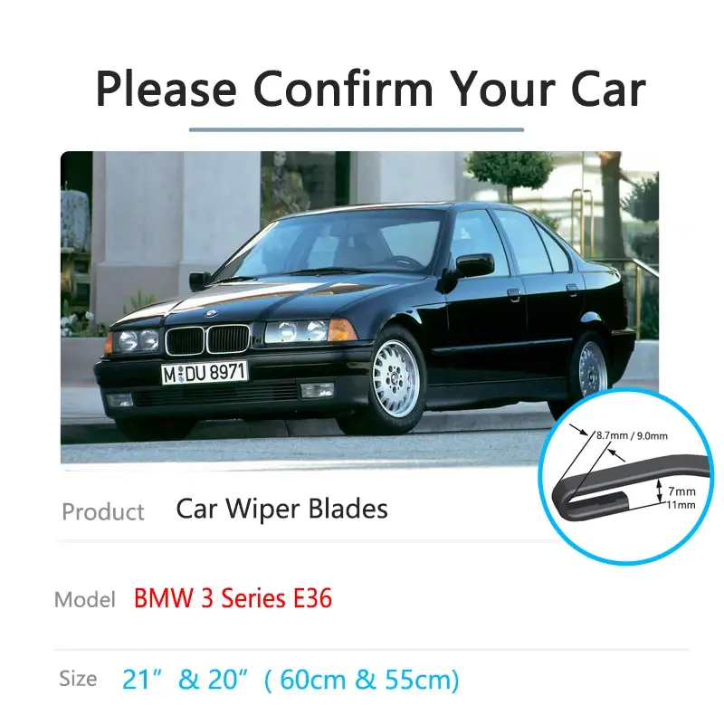 BMW 3 시리즈 E36 1990 ~ 2000 용 앞유리 브러시 커터 액세서리, 1999 1998 1997 1996 1995 자동차 앞 와이퍼 블레이드