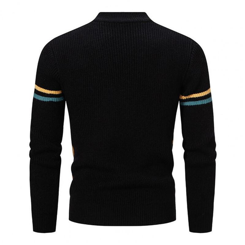 Color-blocked Sweater Men Winter Sweater Colorblock Knitted Men's Sweater with Half-high Collar Slim Fit Warmth for Fall Winter