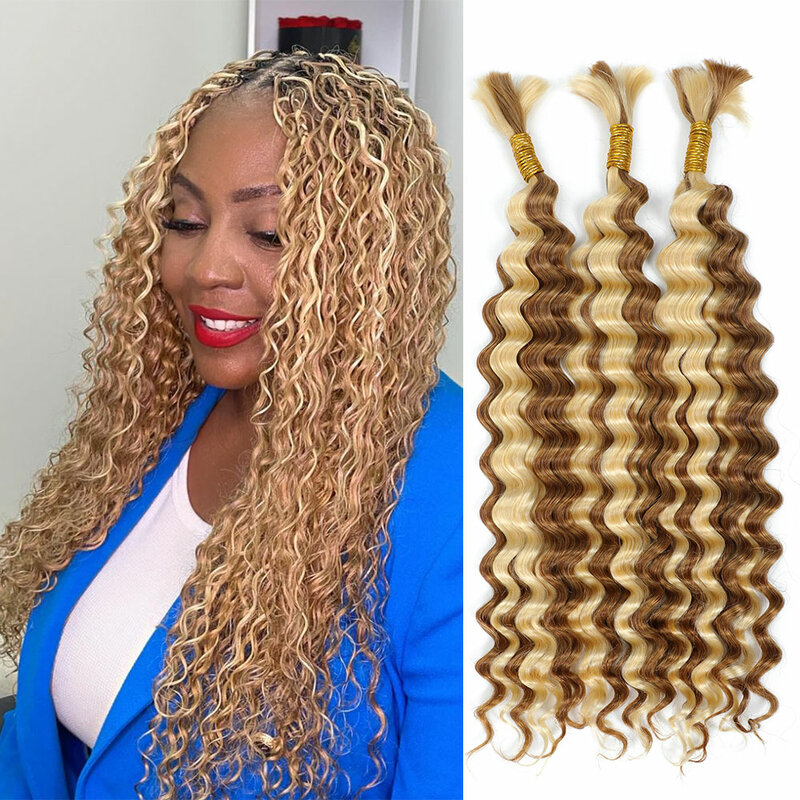 Linhua-Tresses de cheveux humains Deep Wave, Micro Crochet, Boho Boho Braids, Curly Highlight, Double Proximité, Wn Bulk, Blonde, P27, 613