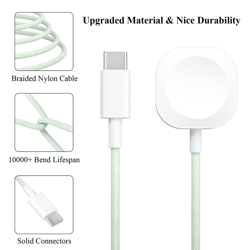 Kabel pengisi daya USB Tipe C nilon untuk Apple Watch Series Ultra 2 3 4 5 6 7 8 9 SE kabel pengisi daya untuk iWatch Ultra 2 3 4 5 6 7 8 9