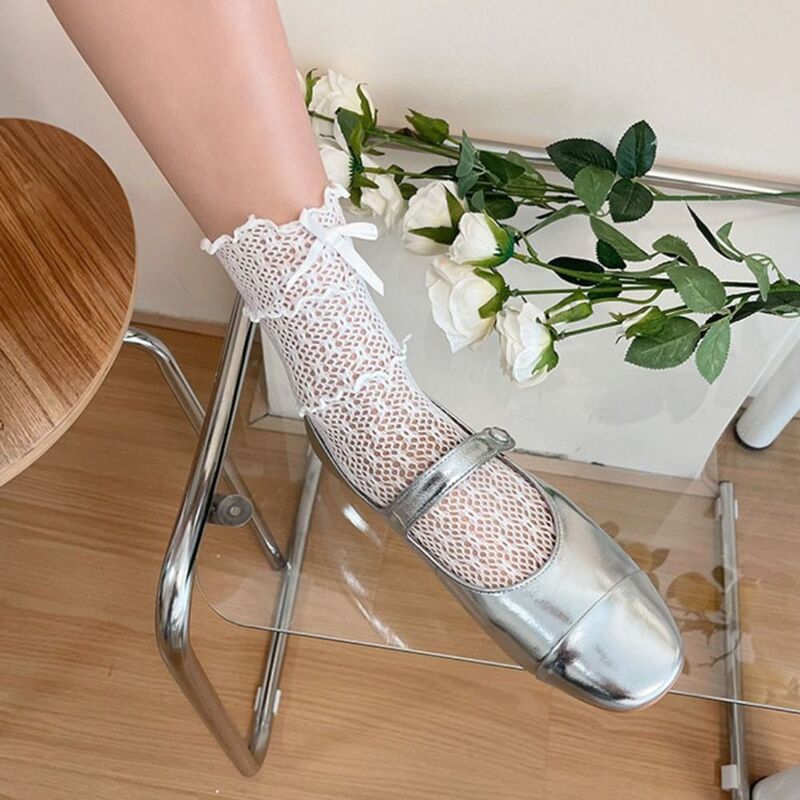 Summer Gift Sweet Elastic Gauze Lace Women Thin Socks Bow Silk Hosiery Y2K Korean Style Socks Transparent