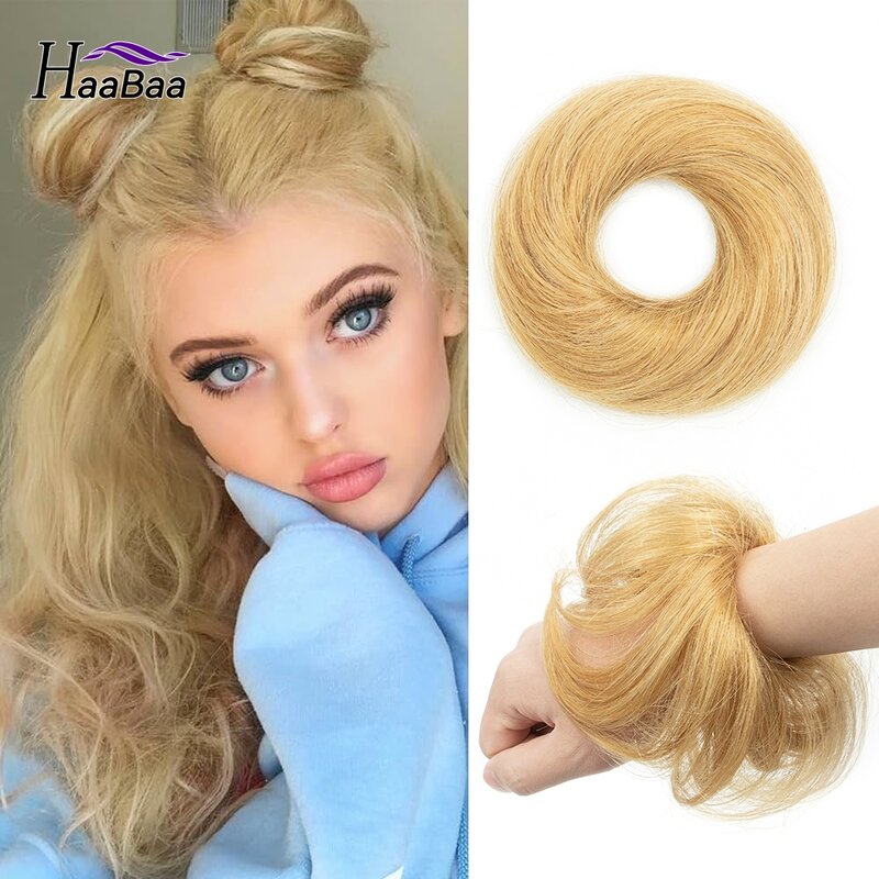 Knot Haar Stuk Hair Extensions Voor Vrouwen Updo Menselijk Haar Broodjes Haarstukje Blonde Chigon Haarstuk Steil 15G