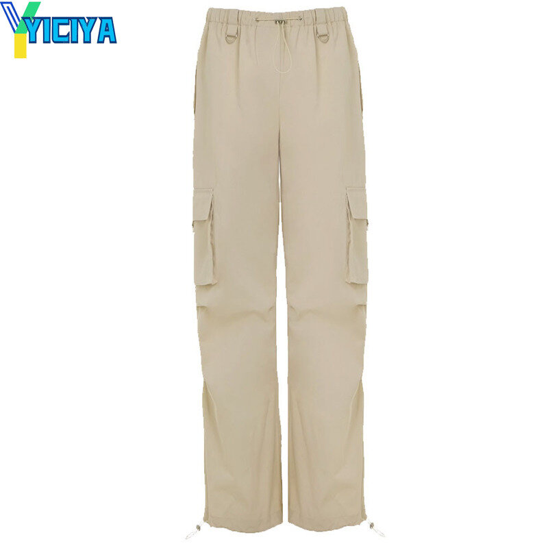 YICIYA-calças de corda para desenhar para mulheres, calças largas, bolso grande, comprimento total, estilo Y2K, roupas novas, casual, 2024