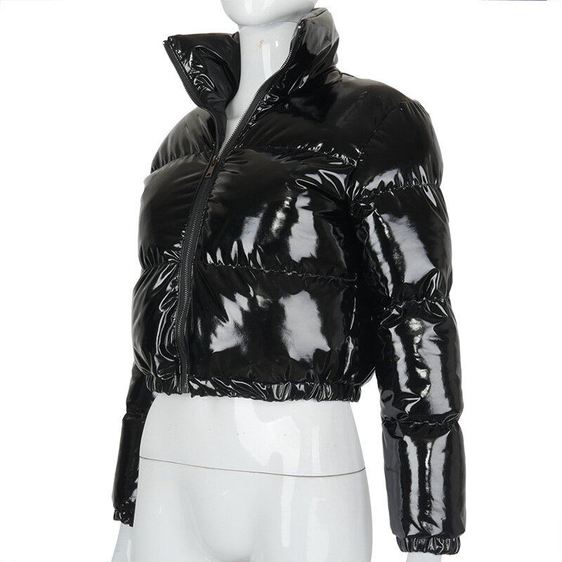 여성용 광택 크롭 겨울 코트, 스탠드 칼라 코튼 자켓, 신상품 긴팔 두꺼운 따뜻한 여성 파카 코튼 패딩, 2022