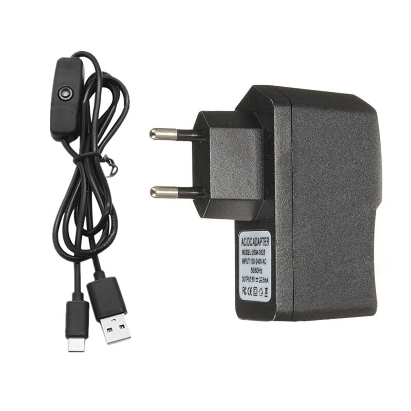 Adaptador de fuente de alimentación de 5V 3A 3000mA, Cable cargador USB tipo C para Raspberry Pi 4 4B, enchufe de EE. UU./UE con interruptor