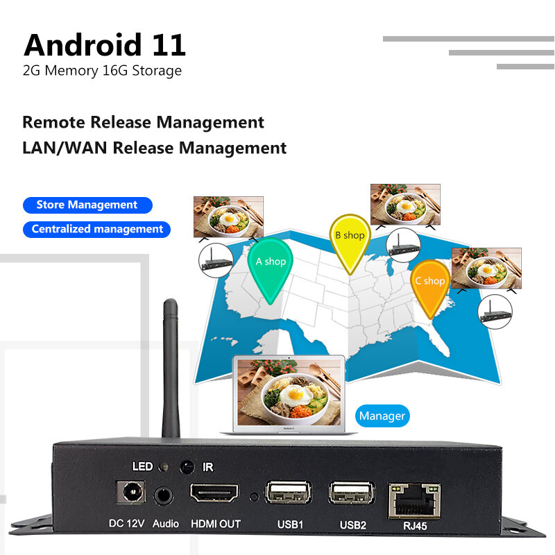 Caixa de publicidade signage jogador restaurantes menu billboard android 11 liberação de informações terminal software gestão livre wifi