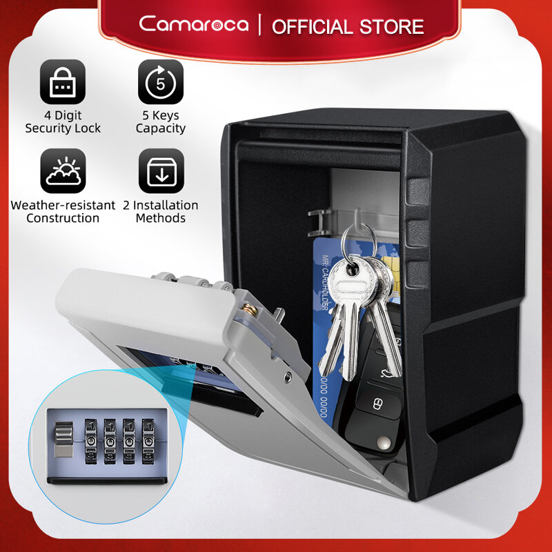 Camaroca Safe Deposit Box Outdoor Key Safe Lock Box Wall Mounted Decoration 4 Digit Key Code Box Safe Box Security-protection