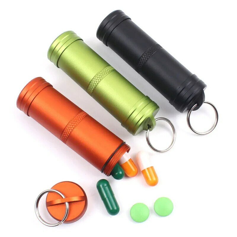 Aluminium Alloy Survival EDC Tank Pill Box Portable EDC Medicine  Case Keychain Capsule Survival