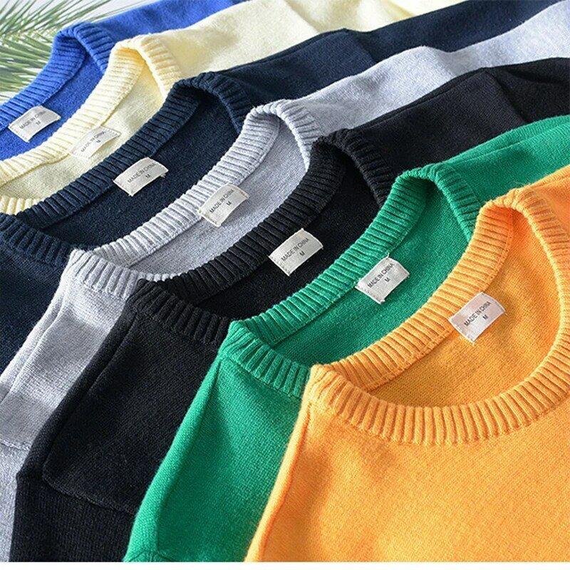 100% Cotton Men's Clothing Sweater O-neck High Quality Fit Male Soft Pullover Knitted Casual Base Undershirt Spring Autumn