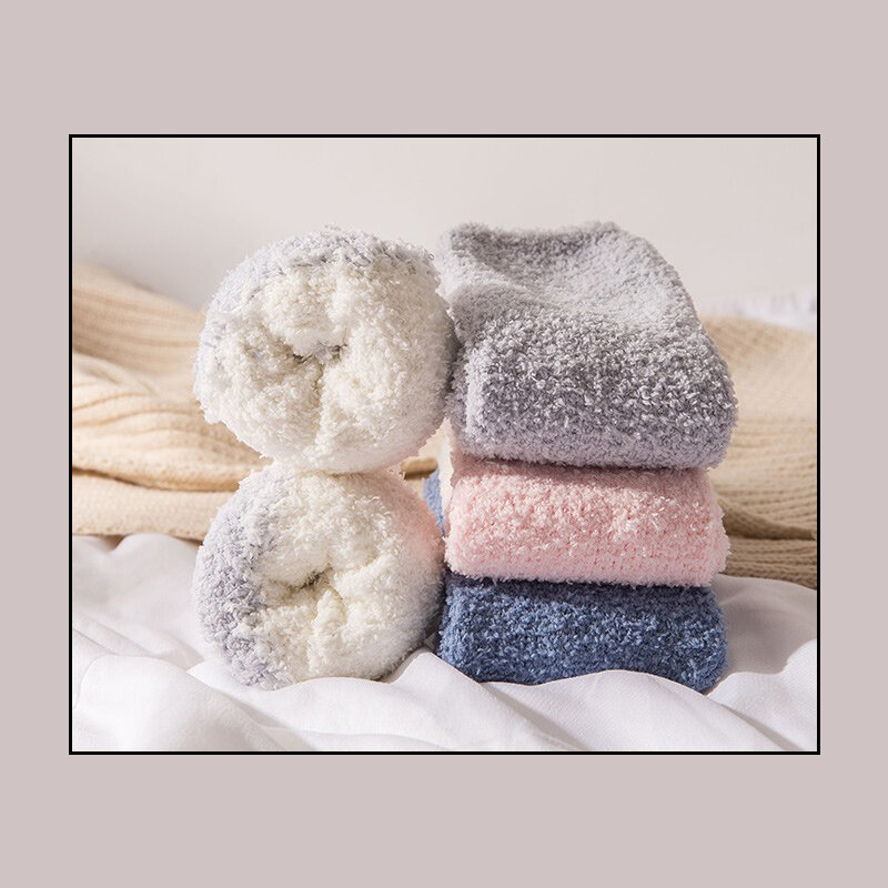 1Pairs Autumn and Winter Coral Plush Socks for Women Girls Cute Cartoon Cat Claw Thickened Warm Plush Home Floor Sleeping Socks