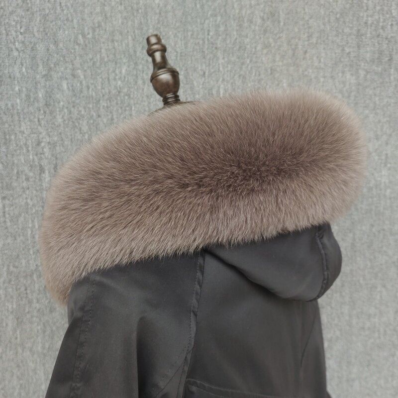 Real Fox Fur Collar Winter Coat Hood Decoration  Woman Neck Warmer Fox Fur Scarf Shawls  Luxury Collar Scarves Black Fur Collar