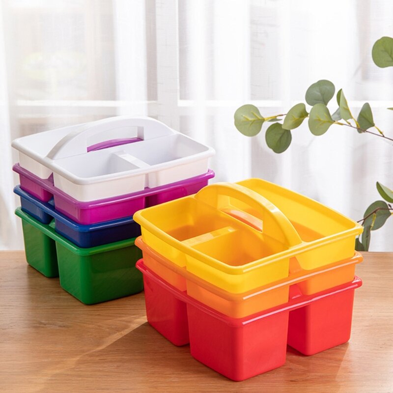 Portable Multiuse Arts Crafts Caddies 3 Compartments Storage Caddy with Carrying Handle Plastic Divided Basket Bin Box