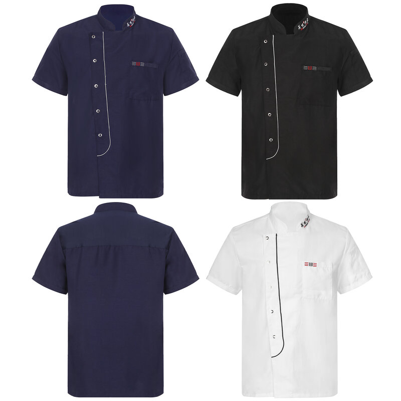 Camisa de Chef Unisex para hombre y mujer, Tops de manga corta para cocinar, chaqueta de uniforme de trabajo con bolsillos para cocina, restaurante, Hotel, panadería