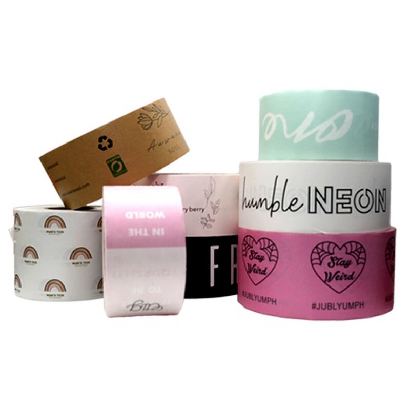 Cinta de embalaje de papel kraft de colores con logotipo, autoadhesiva, impresa, personalizada, producto