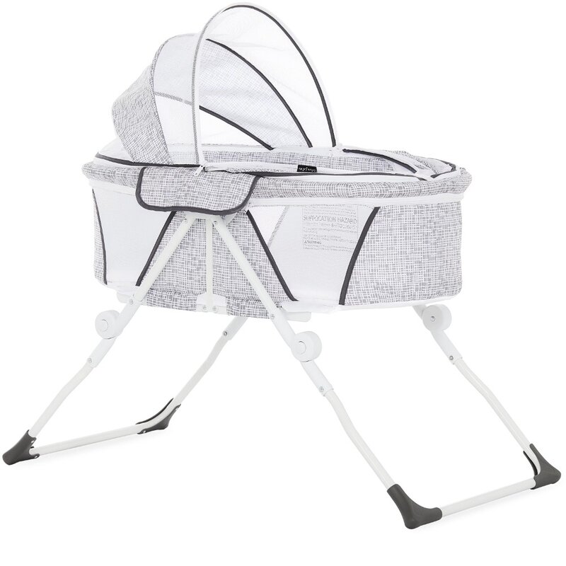 Dream on Me Karley Plus Baby Bassinet with Removable Double Canopy, Cool Grey, Easy and Quick Fold