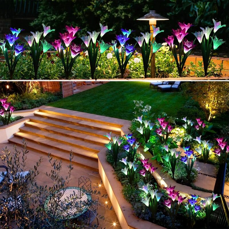 Luces solares al aire libre para jardín y parche de verduras, decoraciones navideñas impermeables, lámparas Led que cambian de 7 colores para césped de Lirio