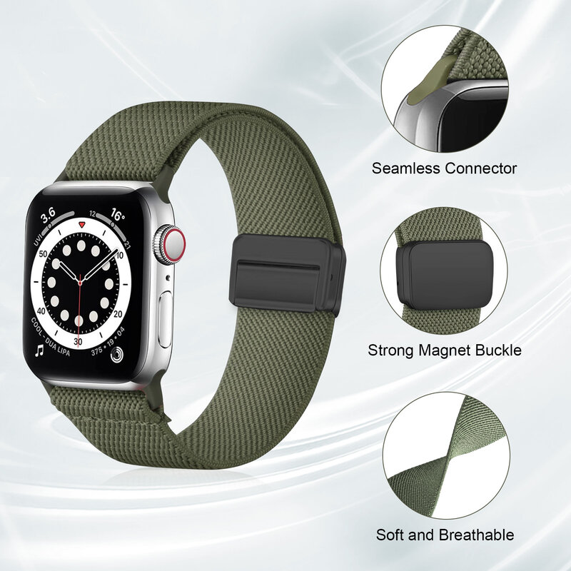 Magnetische Lus Voor Apple Watch Band 40Mm 44Mm 45Mm 49Mm 41Mm 38Mm Scrunchie Nylon Armband Iwatch Ultra 2 Series 9 3 7 8 Se Band