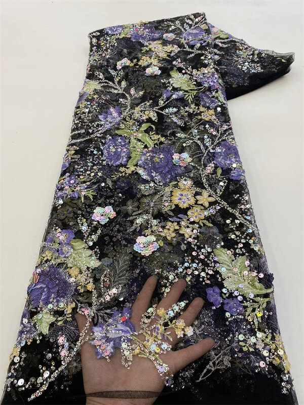 Afrykańskie cekiny tkanina koronkowa 2024 wysokiej wysokiej jakości tiul koronka francuska nigeryjska siateczkowa tkanina koronki z kryształkami na szycie, wesele sukienkę