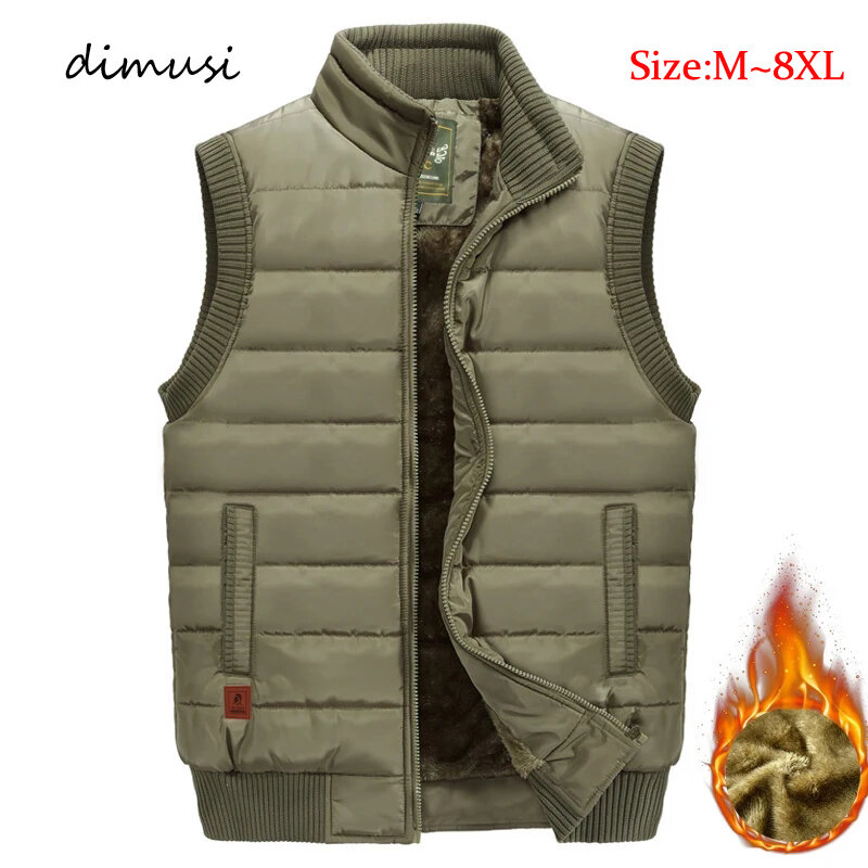 DIMUSI-Jaqueta sem mangas masculina, colete quente de lã, gola, coletes acolchoados, roupa de blusão, 8XL, inverno